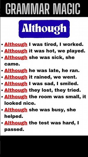 👉🏻💯 use of although in English sentences 🤯🔥 | ✅🚀 Improve Your English Speaking 🗣️💫