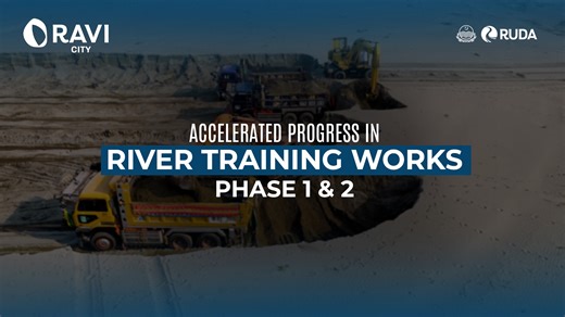 6.7K views · 64 reactions | River Training Works Phase 1 & 2 are advancing rapidly, reflecting RUDA’s commitment to restoring the Ravi River’s natural course and supporting long-term sustainability. RUDA is transforming the Ravi River’s banks and strengthening its natural ecosystem. #RaviCity #RiverTrainingWorks #Development | Ravi Urban Development Authority -RUDA | Facebook
