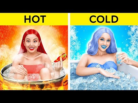 EXTREME HOT VS COLD CHALLENGE || Fire Girl vs Ice Girl *Four Elements Adopted by 123 GO! CHALLENGE