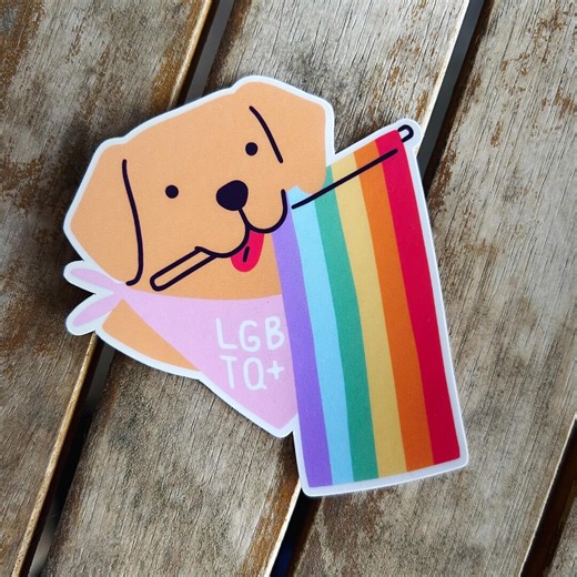 LGBTQ  Flag and Dog Sticker: Vinyl WATERPROOF Sticker - Etsy