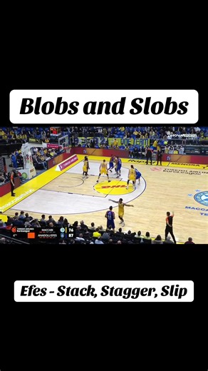 Blobs and Slobs—Love a good stagger slip. Being a sideout of bounds makes this play unique with the stack occuring weakside. They cut strong side corner and start the stagger with the big slipping. #basketball #fyp #euroleague #fypシ #hooptalktv