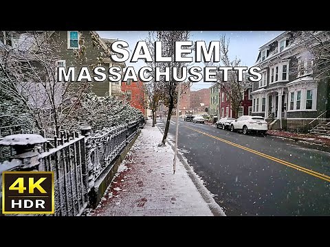 [4K HDR] Salem MA Snowy Morning Walking Tour | Witch City