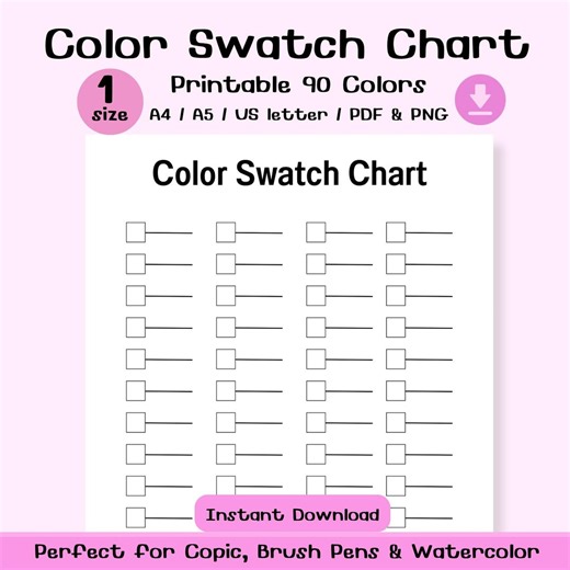 90 Color Swatch Chart Printable | Marker Swatch Sheet A4 A5 US Letter | Copic Color Chart PDF | Watercolor Swatch Tracker | Instant Download - Etsy