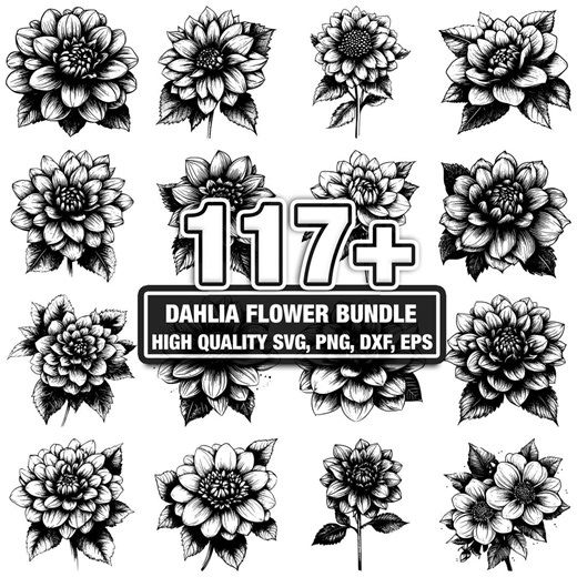 117  Dahlia Flower SVG Bundle,instant Digital Download Png, Dxf, Eps, Svg, Cricut Cut Files, Silhouette, Commercial Use, Digital Clipart - Etsy