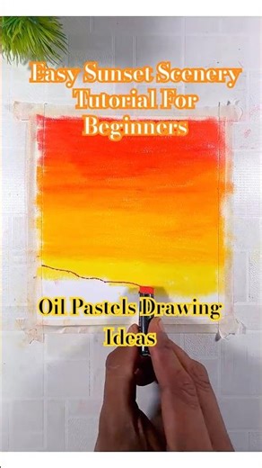 Easy Sunset Scenery #tutorial For Beginners | #oilpastel Drawing Idea 🌆✍️❤️ #art #drawing #shorts