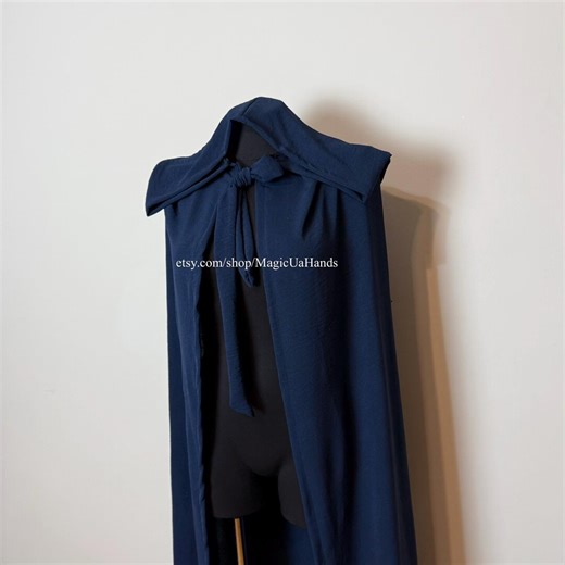 Navy Blue Linen Hooded Cloak, Dark Blue Crumpled Medieval Cape, Blue Linen Hooded Cloak, Viking Coat - Etsy