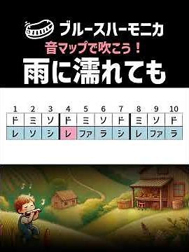 【ブルースハーモニカ🔰初心者向け】『雨に濡れても』楽譜が読めなくても大丈夫♫ ＃音マップ ＃初心者 ＃ベンドなし