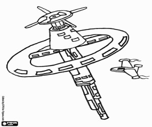 Spaceship and space station coloring page printable game