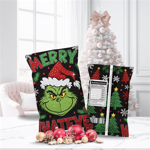 Christmas Chip Bag Template, Xmas Party Favor PNG, Santa Claus, Merry Christmas, Funny Grinch, Digital - Etsy