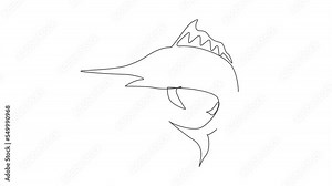 Animated self drawing of continuous line draw marlin fish logo. Unique and fresh blue marlin under ocean water. Great to use to your blue marlin fishing activity mascot. Full length one line animation