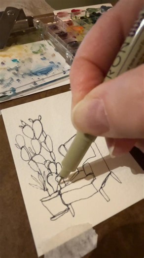 The chairs keep calling me back to draw them - they lend themselves well to one line contour drawing. I will have to try doing some larger versions- this is an ACEO so it is only 2.5” x 3.5”. #aceo #originalart #chairs #tinyart