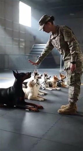 Training Puppies: Female Soldier Guides Doberman & Pups#DogTraining#Doberman#MilitaryTraining