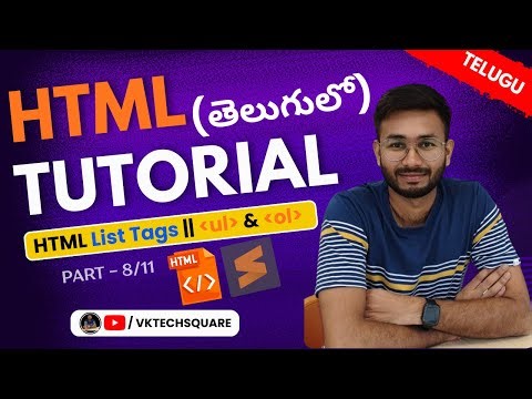 HTML List Tags Explained in Telugu | ul, ol, li Tags |HTML Tutorial for Beginners in Telugu