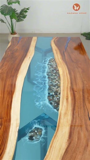 WALNUT BLUE 3D WAVE PEBBLES EPOXY TABLE #epoxytable #HomeDecor #InteriorDesign #FunctionalArt