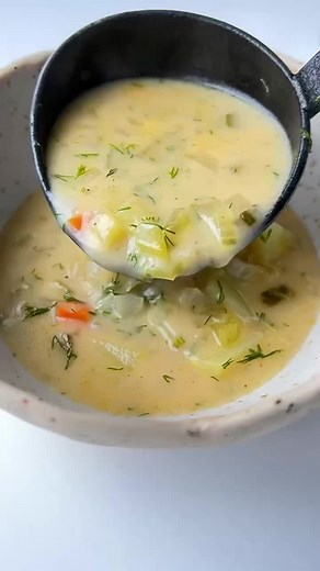 ✨Creamy Dill Pickle Soup✨ Polish Creamy Dill Pickle Soup, known as “Zupa Ogórkowa” in Poland, is a beloved and unique dish that has gained international popularity. This aromatic and comforting soup is a testament to the rich culinary traditions of Poland. At the heart of this dish are the star ingredients: dill pickles, giving it a distinctive and zesty flavor profile. Ingredients * 2 tablespoons butter, or oil * 1 yellow onion, finely diced * 1 carrot, finely diced * 1 celery rib, finely diced