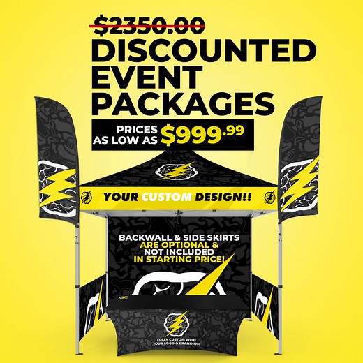 8.3K views | Give your brand a fresh ⚡️charge at your next event with a custom discounted event package! Boost your presence with premium full-color printing on every element, tailored to your branding & design, with options for almost any budget! Your purchase includes: ⚡️ FREE shipping to your door! ⚡️ FREE design & customization with purchase! ⚡️ FAST 7-10 business day production ⚡️ QUALITY commercial grade displays! | Newstate Branding Co. | Facebook