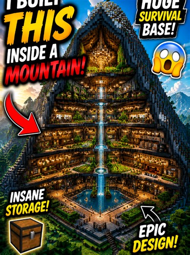 🚨 This Mountain Base Is Bigger Than You Think... 🤯⛰️ #minecraft #minecraftbuild #survival #gaming #fyp