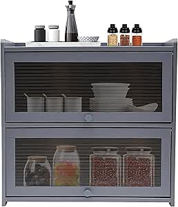 Modern Storage Cabinet with Door,Double Layer Countertop Storage Cabinet,Large Capacity Storage Organizer,Multifunctional Desktop Organizer,for Kitchen Living Room Bedroom Bathroom Office(Gray)