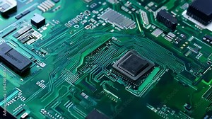 Exploring the intricate design of a computer motherboard with a focus on the processor socket location and surrounding circuitry