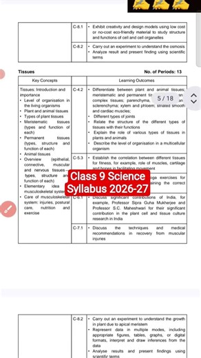 Class 9 Science new Syllabus 2026-27/Science syllabus 2026-27 class 9 /cbse class 9 Syllabus 2026-27