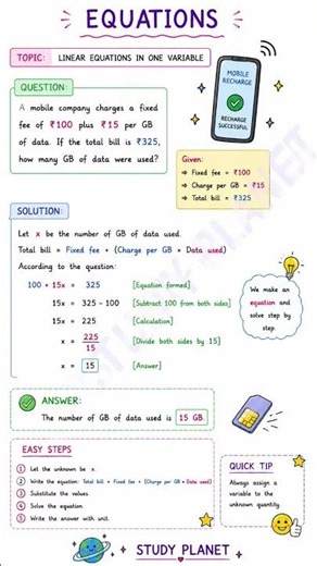 linear equations in one variable #maths #studyplanet #viral #mathstricks