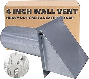 4 Inch Wall Vent Cap - Galvanized Steel - Screen Only - Heavy Duty Hooded Metal Caps - Fresh Air Intake Vent for Side Walls by Vent Works