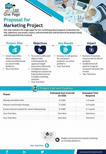 One Page Proposal For Marketing Project Presentation Report Infographic Ppt Pdf Document