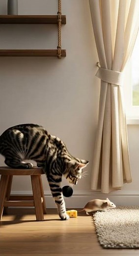 The tabby cat waited for the mouse to come and make a daring move