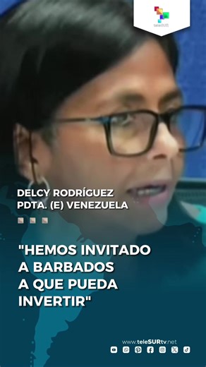 La presidenta (E) de Venezuela, Delcy Rodríguez, señaló en su visita a Barbados. Que, otro de los aspectos importantes de esta reunión, es la invitación que hizo a ese país a la cooperación energética. A través de inversión para campos de petróleo y gas. #Barbados #Venezuela #DelcyRodriguez #teleSUR