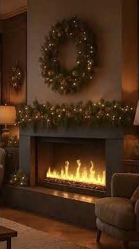 4K Christmas Ambiance in a Lodge Living Room with Snowy Village View 8 Hour Fireplace Soundscape