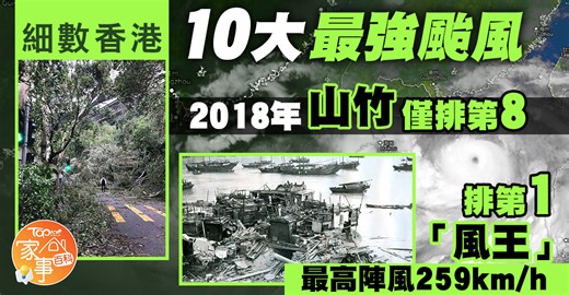 颱風樺加沙｜細數香港10大最強颱風山竹僅排第8　排第1「風王」最高陣風259km/h