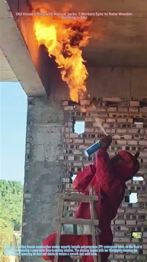 Female Worker Lays Polypropylene Waterproof Fabric for Full-View Window Bathroom Floor!