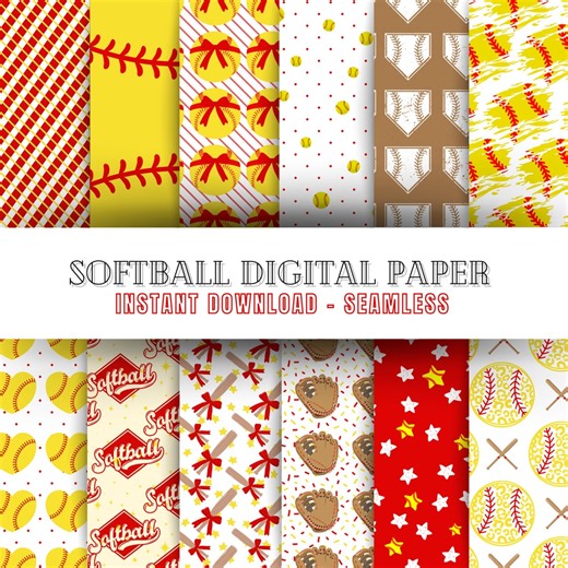 Seamless Softball Digital Paper Bundle | Instant Download Girly Softball Player Patterns | Bows, Balls, Bats | Scrapbooking, Crafting - Etsy