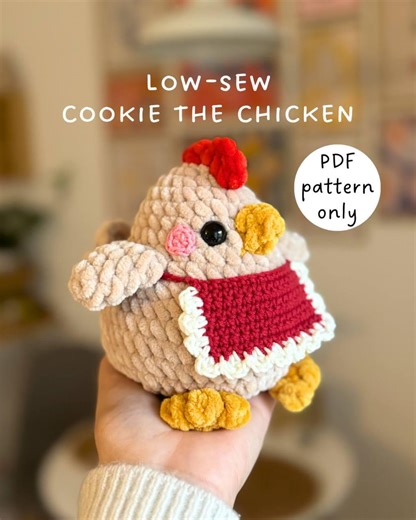 Cookie the Chicken Low-sew Crochet Pattern in English (PDF File), Crochet Plushie Chicken in Apron, Chubby Chicken, Cute Easter Amigurumi - Etsy