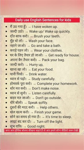 Daily Use English Sentences for Kids | Hindi to English | Beginner English Speaking