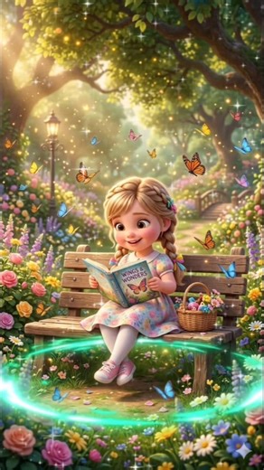 Cute Girl Reading in Magical Park 🦋✨ | Heart Touching Moment 💖