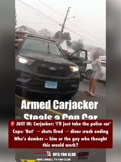 🚨 JUST IN: Carjacker: 'I'll just take the police car' Cops: 'Bet' → shots fired → diner crash ending Who's dumber — him or the guy who thought this would work? | Marjorie Taylor Greene Fan Club