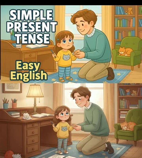 Learn Simple Present Tense with Easy English Practice for Beginners | Daily Routine Sentences In this warm and emotional English-learning story, a shy daughter sits with her kind dad to practice Simple Present Tense in slow, easy English. This lesson is perfect for ESL learners, English beginners, and anyone who needs gentle motivation and confidence. The dad helps his daughter speak clearly using short sentences, daily routines, and simple grammar. The story teaches English in a natural, easy w
