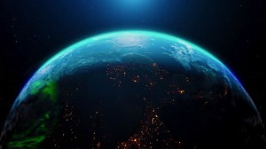Earth from space rotation day to night skyline. The globe spinning on satellite view space travel. Realistic 3d rendering animation. elements of this image furnished by NASA. Loop able. | Premium Stock Video Footage