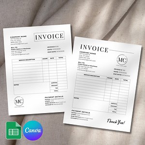 Editable Invoice Template for Virtual Assistants | Google Sheets Documents | Freelancer Billing Page | Small Business Bookkeeping MCIN1 - Etsy