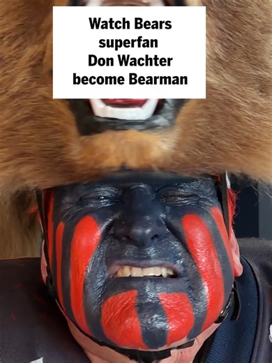 Don Wachter’s elaborate costume — face paint, shoulder pads and bear-head hat — transforms the Plainfield truck parts driver into the “face of Bears fandom” for thousands of fans. On Saturday night, he’ll bring his Clark Kent-turned-Superman-like persona to the Bears playoff clash with rival Green Bay Packers. Read more at the link in our bio or at suntimes.com Video: Anthony Vazquez and Brian Ernst/Sun-Times #Bears #Bearman #Chicago