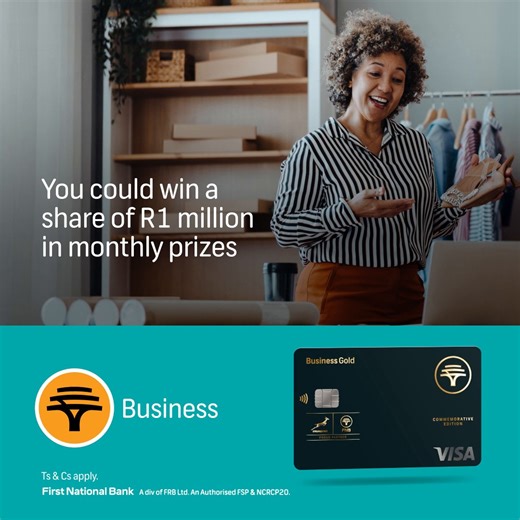No other card works harder for your business. Open and activate an FNB Gold Business Account, and you could win amazing monthly prizes to back your business. Learn more: https://bit.ly/47UfM8H Competition ends 31 January 2026. Ts & Cs apply. #BehindUnstoppableBusiness #HelpChangesEverything | FNB