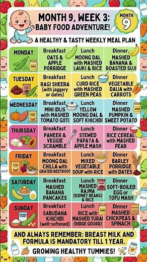 9-Month-Old Baby Food Chart | Week 3 Meal Plan & Healthy Homemade Recipes 👶🥣