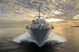 USS Detroit Arrives and Docks in Front of GM Renaissance Center