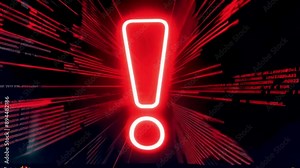 Animation of computer windows folder source code and text alert sign warning monitor screen. Network virus infected system had been hacked. Cyber Crime, Computer Hacking Animation. exclamation mark