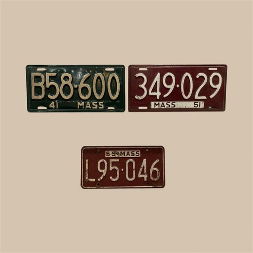 Vintage Massachusetts License Plate Trio – 1941, 1951 and 1959 – Original Red & Green Set - Etsy