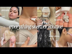 EVERYTHING SHOWER ROUTINE🛁🕯️ scalp & haircare, bodycare, skincare & more *FEMININE HYGIENE ROUTINE*