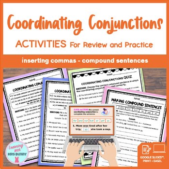 No Prep COORDINATING CONJUNCTIONS Digital • Print Worksheets Activity and Test