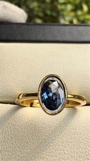Lab Grown Blue Sapphire Oval Ring, Vintage Bezel Setting, Yellow Gold Band - Etsy