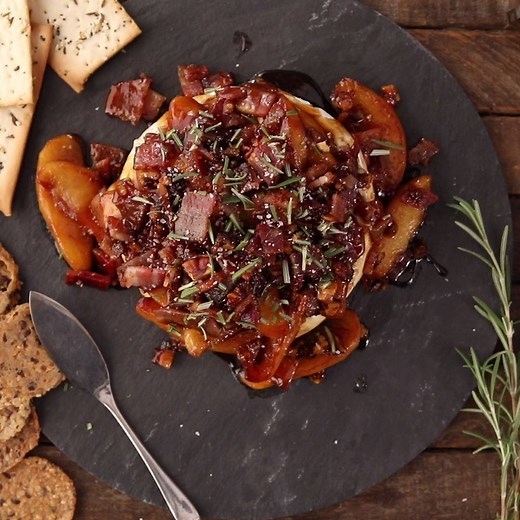 Baked Brie with Maple Caramelized Apples and Spiced Praline Bacon: http://spr.ly/60098CXQ3 | Allrecipes